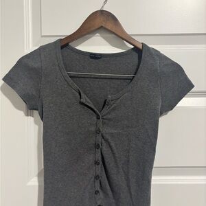 Brandy Melville Charcoal Gray Short-Sleeve Button-Front Top